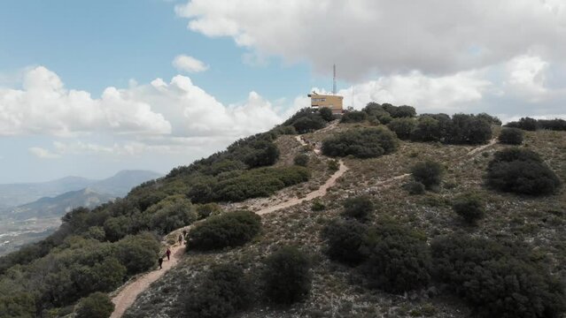 Ascent to the tower of the El Menejador mountain range, Alcoy, Ibi, Alicante, Spain