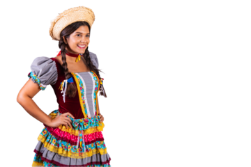 Brazilian woman, clothes from Festa Junina, Arraial, Festa de Sao Joao. hands on waist.