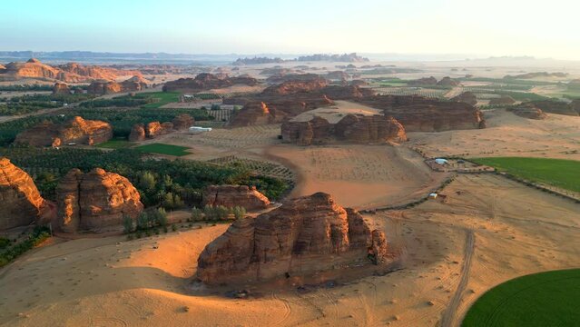 Drone shot Al-Ula desert in Saudi Arabia. Beautiful nature landscape