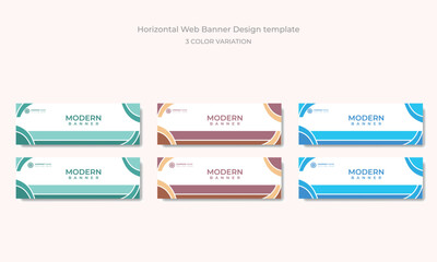 3 color themes horizontal Web banner set with Abstract geometric web banner vector template