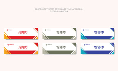 3 color themes horizontal Web banner set with Abstract geometric web banner vector template