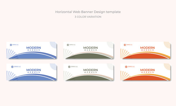 3 color themes horizontal Web banner set with Abstract geometric web banner vector template