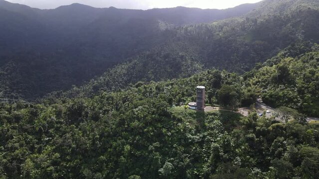 aerial view of Yokahu Tower in El Yunque forest Puerto Rico