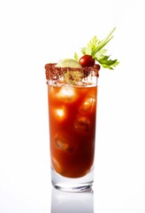 Photo studio shot of Bloody Mary cocktail on white background created with Generative AI technology