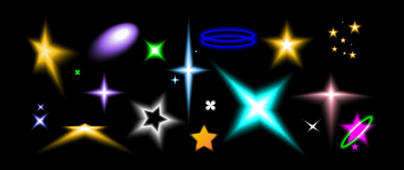 Colorful Glow Stars vector in various styles.