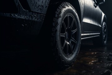 Fototapeta na wymiar Dark silhouette of car tires. Generative AI