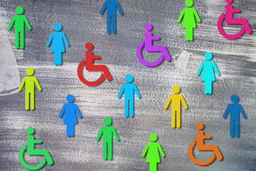 Diversity and human inclusion concept.Figurines on color background