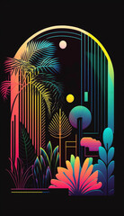 Plants Neon Colorful Biology Natural Night Light Generative AI