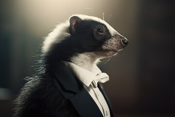 Anthropomorphic skunk dressed in a suit like a businessman. Business Concept. AI generated, human enhanced