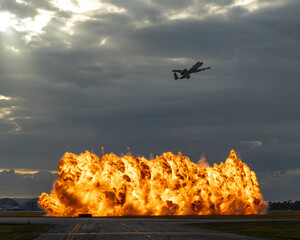 An amazing plane and explosion.