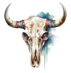Papier Peint photo Crâne aquarelle America Flag painted on a watercolor cow skull. Made in the USA stamp, grunge graphics.American flag print. generative AI  