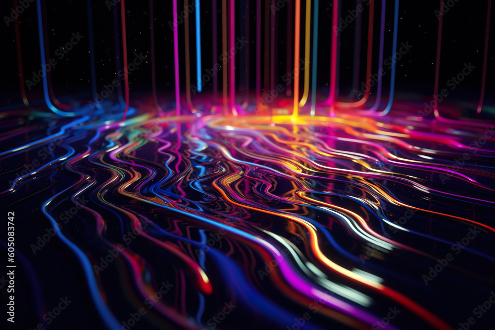 Wall mural abstract neon background in neon color pattern with lines and drops. vibrant neon liquid background.