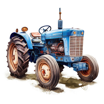 Watercolor green tractor clipart on white background. Generative AI