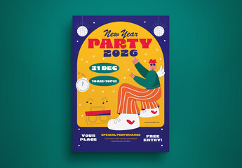 Yellow Flat Design New Year Party Layout