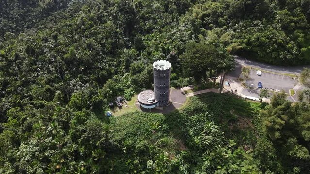 aerial view of Yokahu Tower in El Yunque forest Puerto Rico