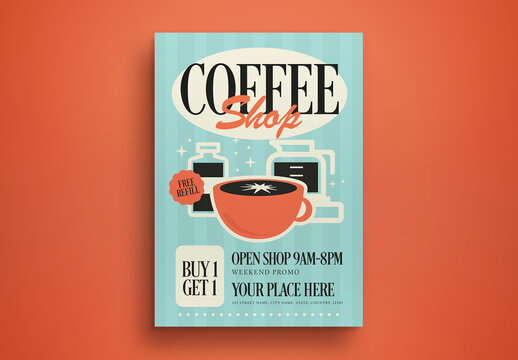 Blue Retro Coffee Shop Flyer Layout