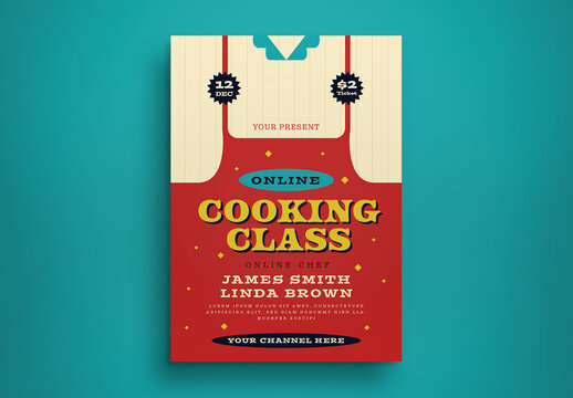 Red Retro Online Cooking Class Flyer Layout