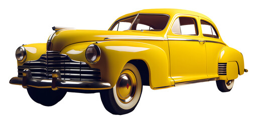 1940s era yellow car. Generative AI.