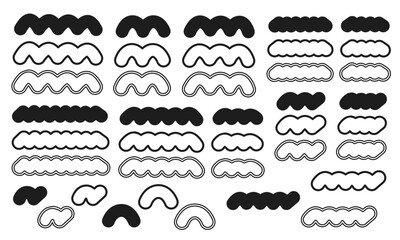 太い山型の波線のイラストセット/波/線/ベクター/デザイン/要素/あしらい/装飾線/モノクロ