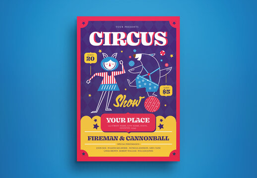 Colorful Flat Design Circus Show Flyer Layout