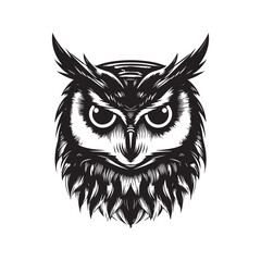 owl, vintage logo line art concept black and white color, hand drawn illustration