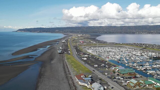 Homer Spit from above in Homer, Alaska. Aerial view.