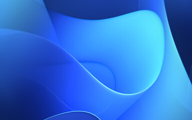 Illustration of a blue background with wavy glowing flat shapes with effects