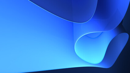 Illustration of a blue background with wavy glowing flat shapes with effects