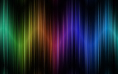 Illustration of vibrant vertical wavy colored rays with effects on a black background