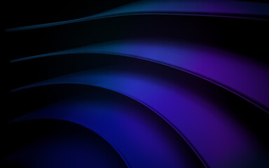 Illustration of a dark background with 3D wavy blue-purple shapes with effects