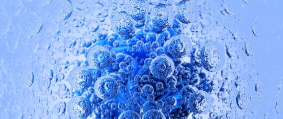 Illustration of a blue background with 3D bubbles with effects