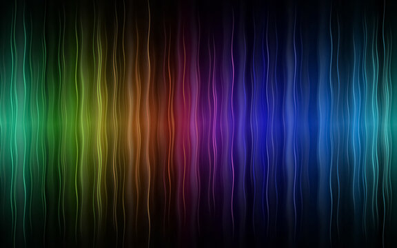 Illustration of colorful abstract wavy rays on a black background