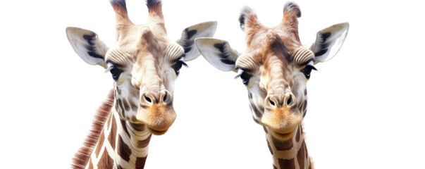 Fototapeta premium a Giraffe portrait with one or two Giraffe's front view, wildlife-themed, photorealistic illustrations on a transparent background cutout in PNG. generative ai