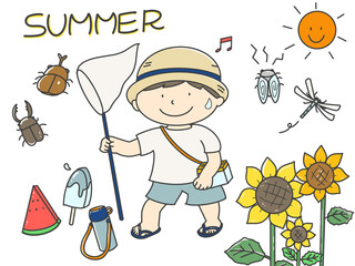 虫とりの男の子　夏休み