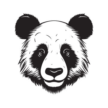 panda, vintage logo line art concept black and white color, hand drawn illustration