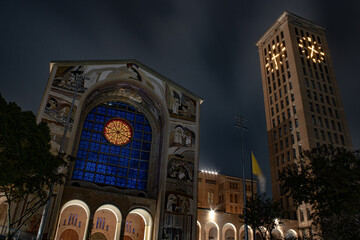 Night view of the Basilica of Nossa Senhora Aparecida - Catholic cathedral of Aparecida seen at...