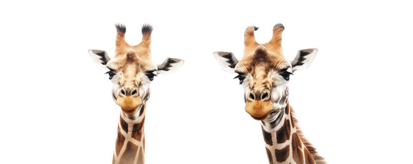 a Giraffe portrait with one or two Giraffe's front view,  wildlife-themed, photorealistic illustrations on a transparent background cutout in PNG. generative ai