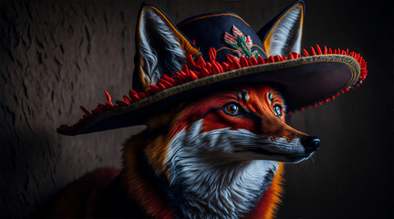 A fox in a Mexican hat. Generative AI