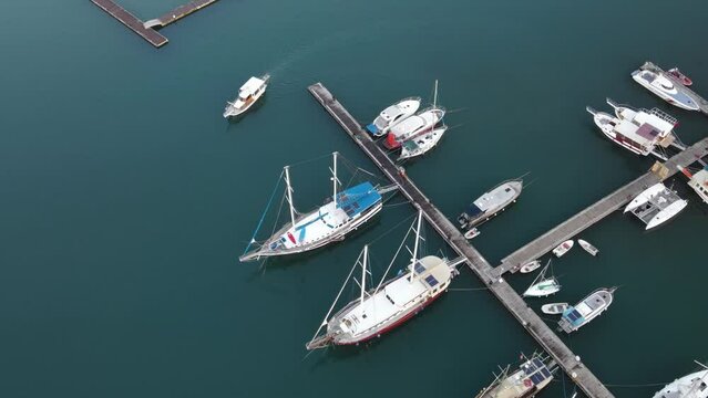The village of Kalekoy, Kekova view from drone in the Antalya Province of Turkey. 