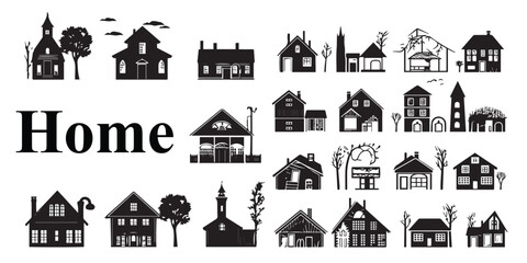 A collection of silhouette home vector designs.
