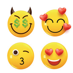 Set of 3d icon yellow color smile emoji. Set Icon Smile Emoji. Vector