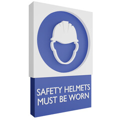 3D render safety helmets must be worn sign icon isolated on transparent background, blue informative sign