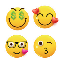 Set of 3d icon yellow color smile emoji. Set Icon Smile Emoji. Vector