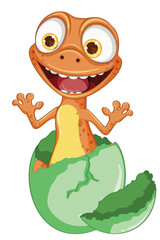 Funny Lizard Hatching From Egg