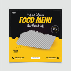 Hot and delicious food menu this weekend only social media post vector template