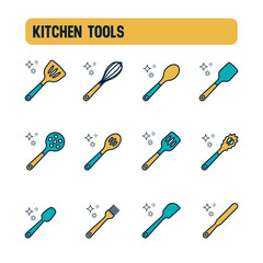 Kitchen Icons, Kitchen Tools Vector Set. Color icon design. Spatulas and ladles.
