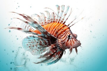 Fototapeta na wymiar a Lionfish, colorful, aggressive, coral reefs, Aquatic-themed, photorealistic illustrations in a JPG. generative ai