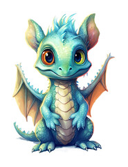 Fototapeta premium Adorable Baby Dragon, Pastel Colors, Nursery, Children's Wall Art, Whimsical, Cute. Generative AI