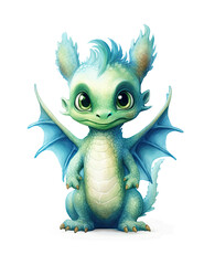 Fototapeta premium Adorable Baby Dragon, Pastel Colors, Nursery, Children's Wall Art, Whimsical, Cute. Generative AI