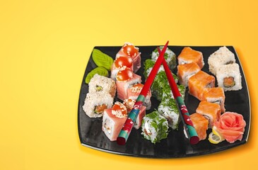 Fresh tasty sushi rolls set.